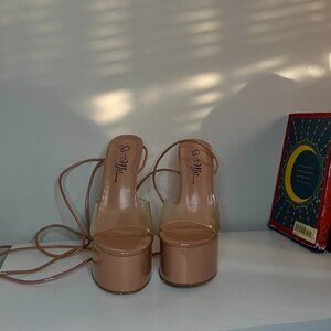 So Me Tan and Clear Platform Heels